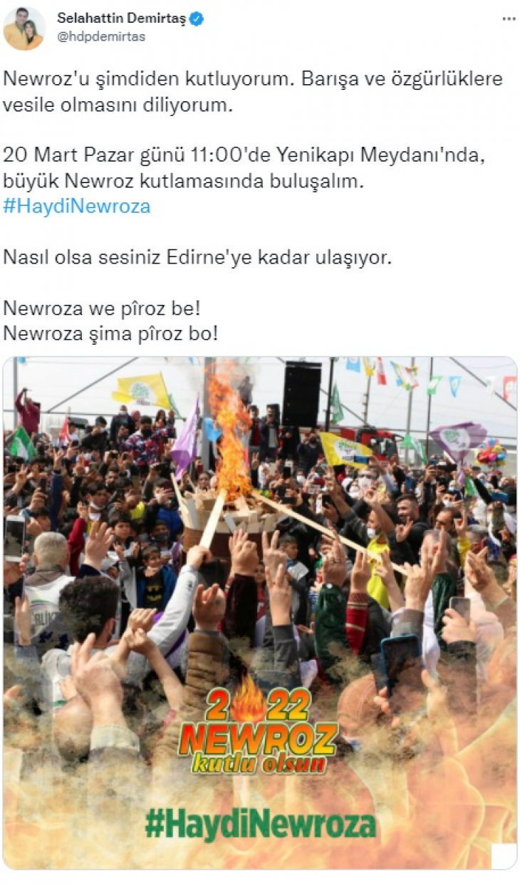 Selahattin Demirtaş: Newroz kutlamasında buluşalım, nasıl olsa sesiniz Edirne'ye kadar ulaşıyor