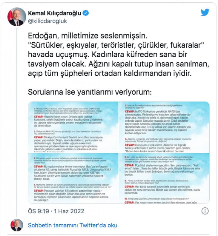 Kılıçdaroğlu'ndan Erdoğan'a 10 soru: Şimdi bakalım sendeki yüreğe