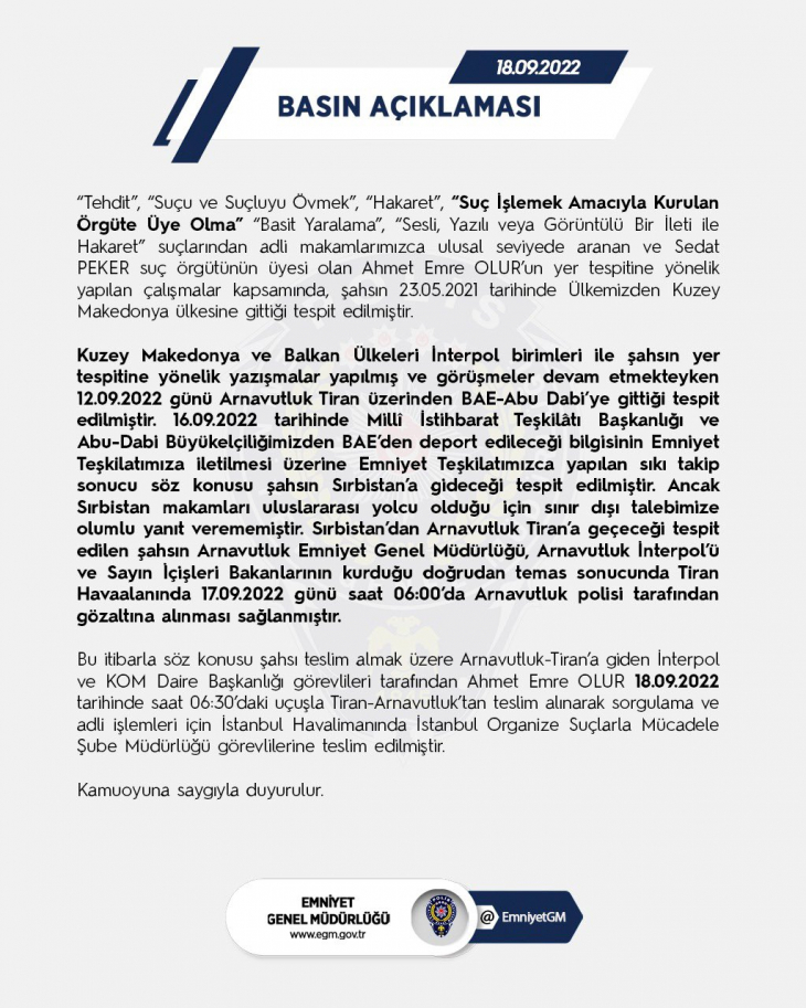 'Sedat Peker'in basın danışmanı Emre Olur', İstanbul'a getirildi