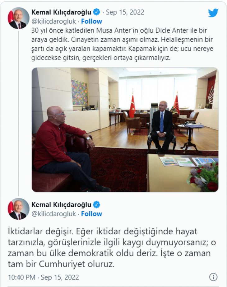Kılıçdaroğlu, Musa Anter'in oğluyla görüştü: Cinayetin zamanaşımı olmaz