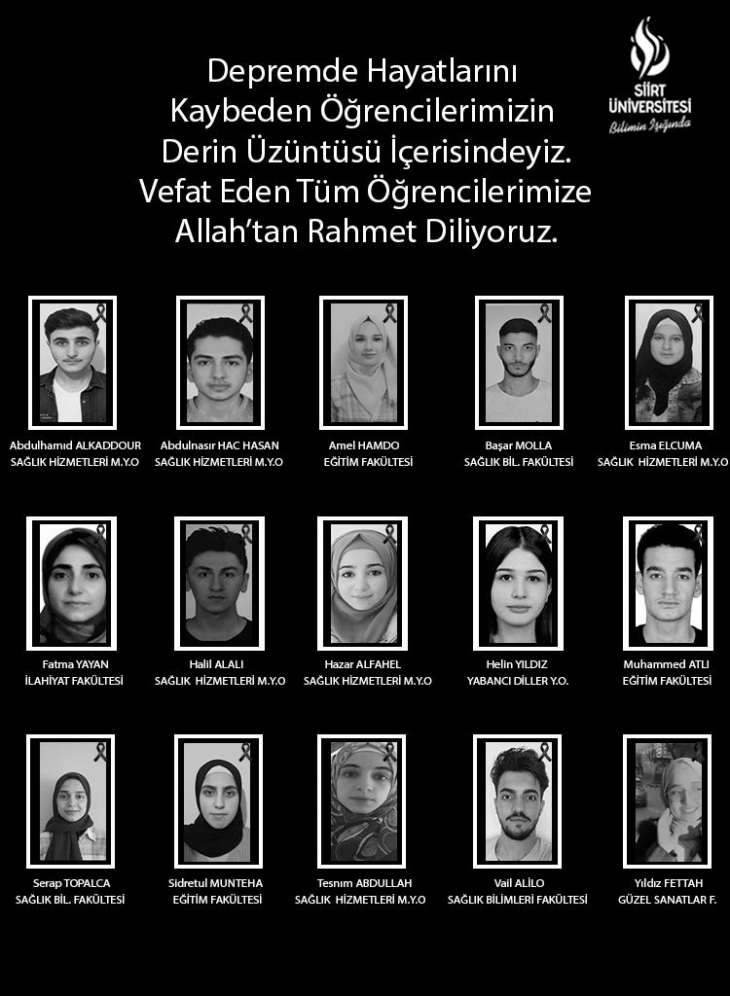 Siirt Üniversitesi'nin 15 Öğrencisi Depremde Hayatını Kaybetti