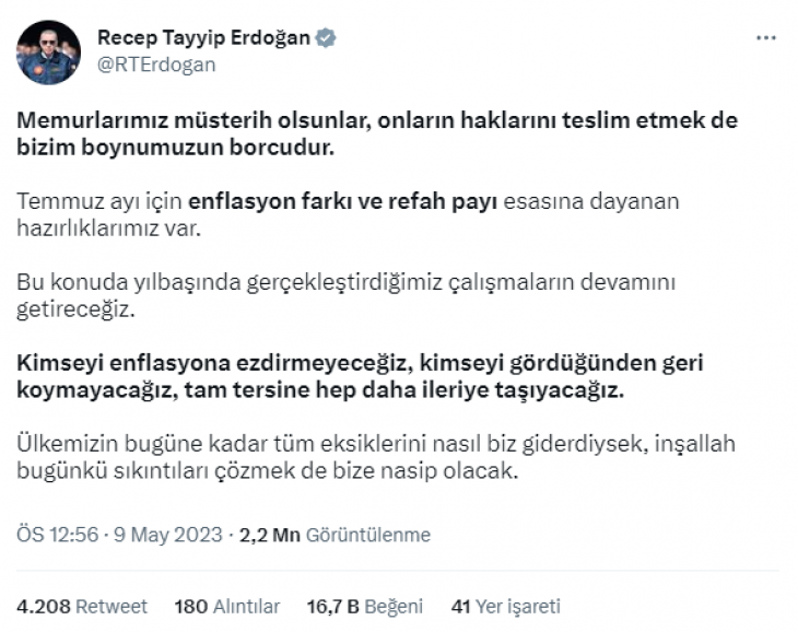 Kamu işçilerine yapılan zam, memurları kızdırırken, Cumhurbaşkanı Erdoğan'dan rahatlatan mesaj: Müsterih olsunlar