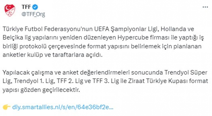 Süper ligin formatı mı değişiyor? TFF anket açtı! Süper Lig'de play-off sistemi için zemin aranıyor
