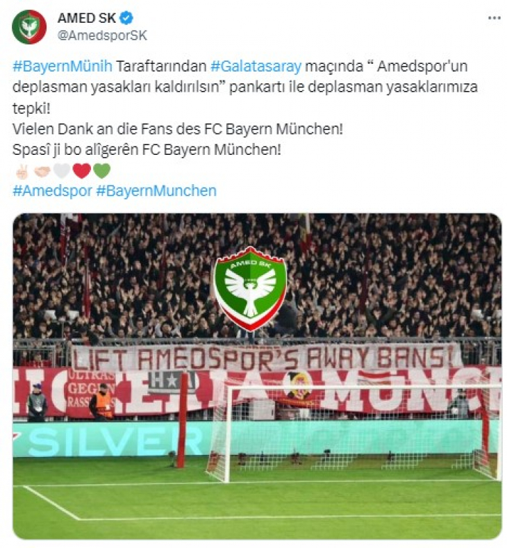 Bayern Münih-Galatasaray maçına Amedspor pankartı damga vurdu!