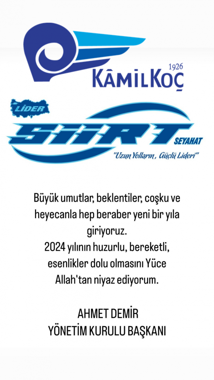 Lider Siirt Seyahat Yönetim Kurulu Başkanı Ahmet Demir'den Yeni Yıl Mesajı