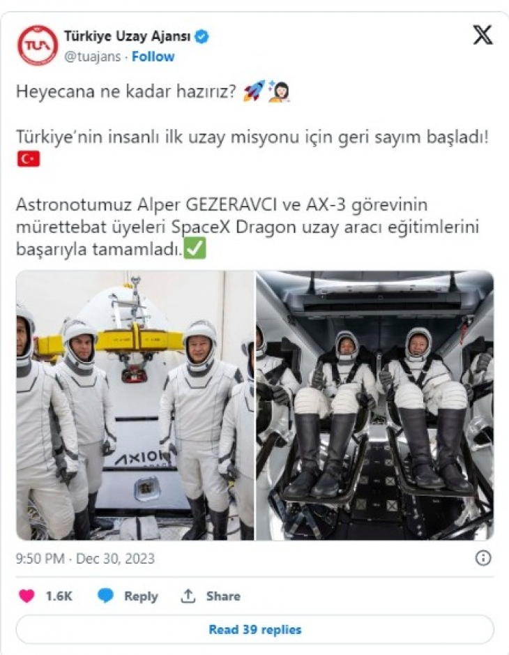 Uzaya Çıkacak İlk Türk Astronotun Eğitimleri Tamamlandı: İşte Fırlatılacağı Tarih