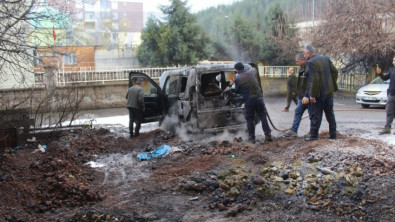 Siirt'te park halindeki araç alev alev yandı