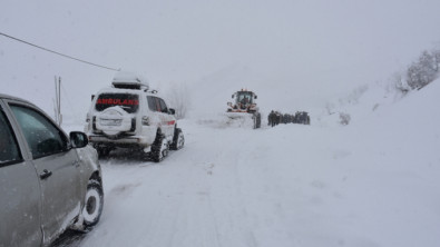Şırnak Siirt karayolunda yoğun kar yağışı nedeniyle araçlar yolda kaldı